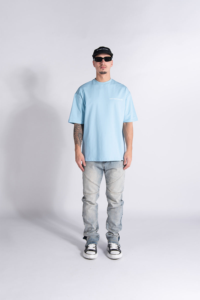 Satu - Men Oversized Streetwear - Light culture Blue don\'t waste – T-shirt